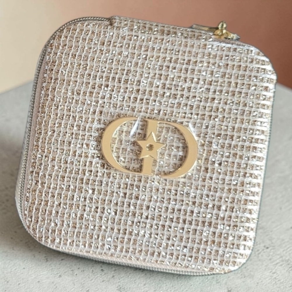 Dior Gold Metallic Compact Jewelry Mirror Vanity Case NEW GWP